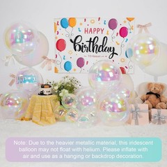 12Pcs Iridescent Round Foil Balloons, 22″ 15″ 10″ 4D Clear Ball Balloon, Holo