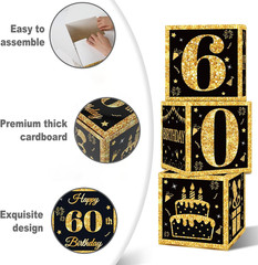60Th Birthday Decorations Boxes for Men- 3PCS Black Gold Happy 60Th Birthday Bal
