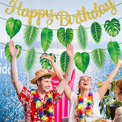 3 Pack Palm Leaf Banner Hawaii Party Decorations Green Leaves Flags Tropical Lea