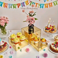 Golden Acrylic Cake Stand Set–Modular Dessert Box for Birthday, Wedding, Party