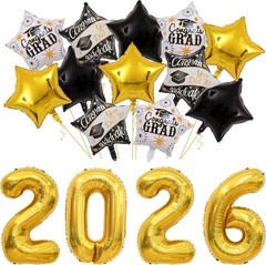 16 Pcs Graduation Decorations 2026 Balloons Kit, 32 Inch 2026 Number Foil Bal…