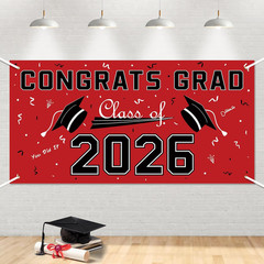 Graduation Decorations 2026 2027 – Red Polyester Graduation Backdrop – Graduatio