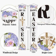 Easter Decorations Outdoor Happy Easter&He is Risen Porch Sign Banner Religious