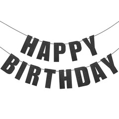 Happy Birthday Banner in Black Glitter for Birthday Party Decorations