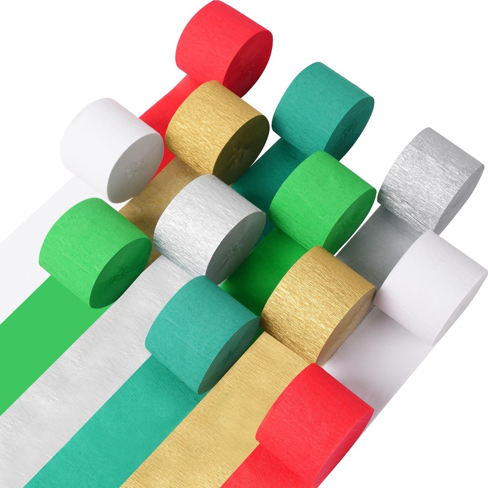 12 PCS Christmas Crepe Paper Streamers 6 Colors Party Ceiling Decor Backdrop