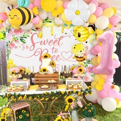 So Sweet to Bee One Backdrop Happy First Bee Day 1st Birthday Decorations Gir…
