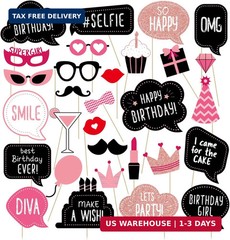 Birthday Photo Booth Props Kit – Happy Birthday Party Favors Supplies Bday Party