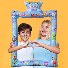 Fun Robot Themed Happy Birthday Inflatable Selfie Photo Frame Props for Pictures