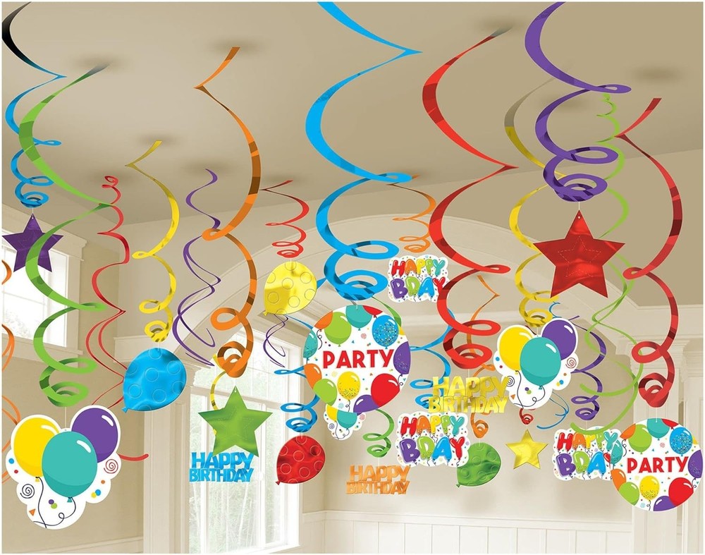 Birthday Celebration Balloon Bright Color Party 50 ct. Hanging Swirl Decorations