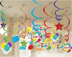 Birthday Celebration Balloon Bright Color Party 50 ct. Hanging Swirl Decorations