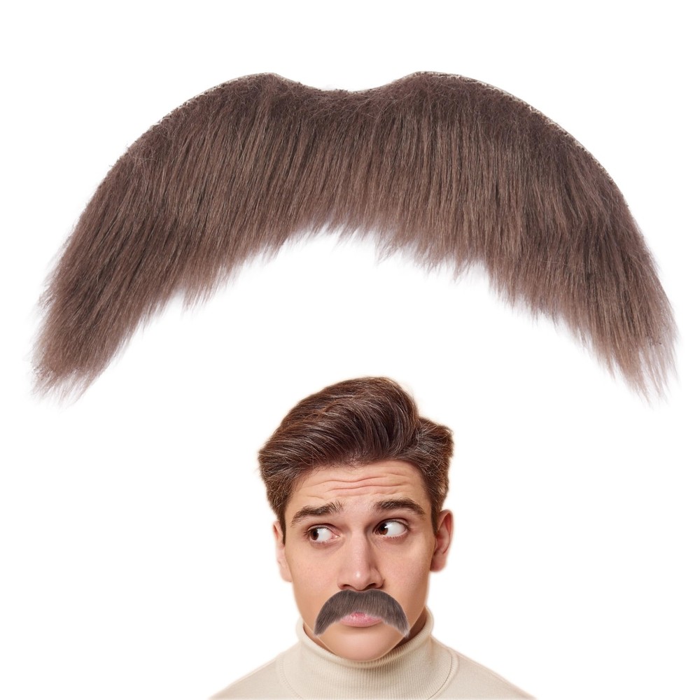 Fake Mustache for Men Classic Halloween Self Adhesive Fake Beard Novelty Brown |