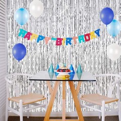 2pcs 3ft x 8.3ft Silver Tinsel Foil Fringe Curtains Streamers Backdrop for