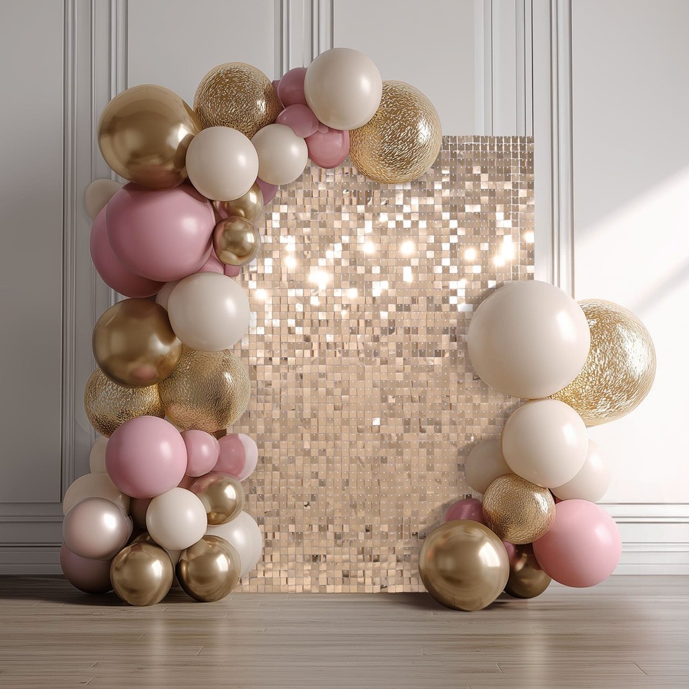 24 Pcs Shimmer Wall Backdrop Panels Square Sequin Photo Champagne Gold 4×6 Ft
