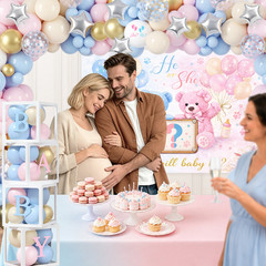 Bear Gender Reveal Decorations, 136 Pcs Balloon Arch Kit with Display Boxes