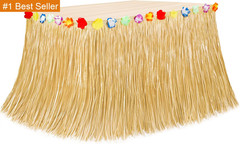 Luau Party Decorations, Natural Hawaiian Grass Table Skirt, Flower 108 X 29.5″ G