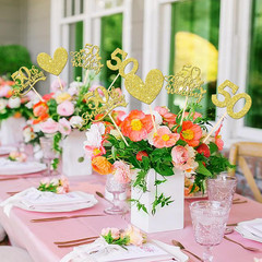12 PCS 50Th Anniversary Centerpiece Sticks Double Sided Gold Glitter Heart 50 Go