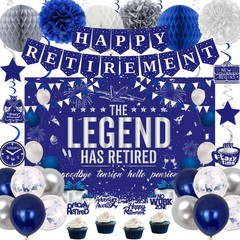 Retirement Party Decorations Blue Silver Happy Retirement Decorations for Men…