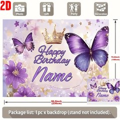 1x Custom Happy Birthday Backdrop Banner Custom Photo Butterflies Floral Print❀