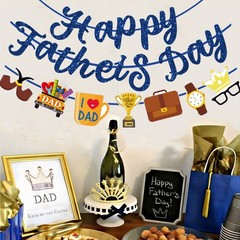 Happy Fathers Day Banner Blue Glitter Fathers Day Decorations For Party Home