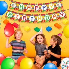 Lego Building Blocks Party Decoration Birthday Supplies Balloons Cake Topper Set