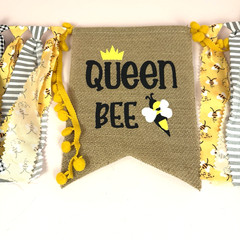 Queen Bee Banner w/ Cloth Streamers Party Decor Queen Birthday 85″