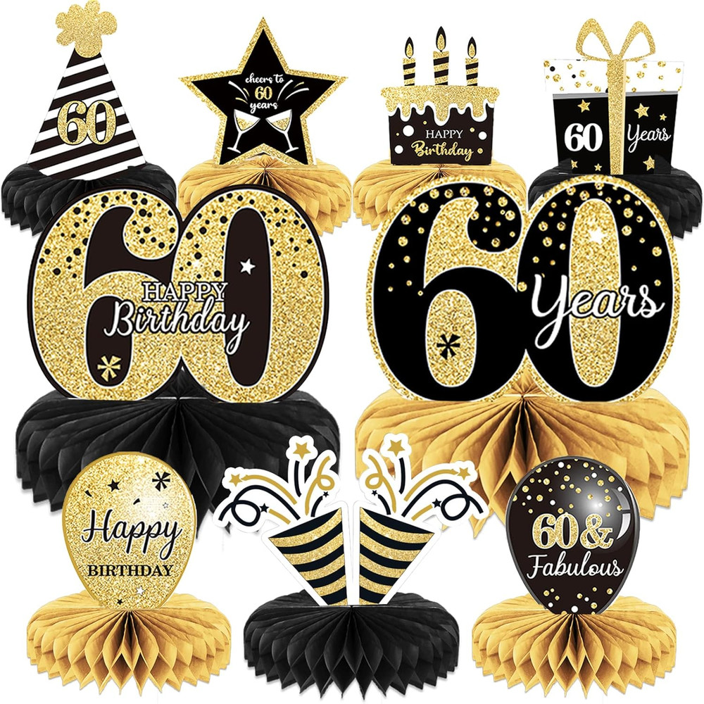 9 Pieces 60Th Birthday Decoration 60 Th Birthday Centerpieces for Tables Decorat