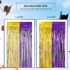 2 Pack Purple & Gold Foil Fringe Door Curtain Birthday Graduation Party Backdrop