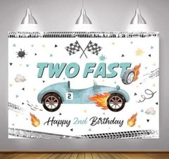 NEW Two Fast Happy 2nd Birthday Backdrop Race Car Photo Background 7x5ft 82×60