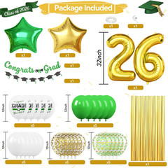 Green White Graduation Party Decorations, Green White 2026 Graduation