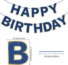 Navy Blue Happy Birthday Banner, Golden Border Happy Birthday Bunting Banner Fla