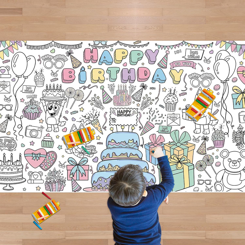 Birthday Giant Coloring Tablecloth,Birthday Crafts for Kids – 72X30 Inches, Pape