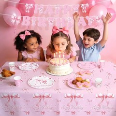 Pink Bow Happy Birthday Decorations Set for 24: Bachelorette Party Supplies K…
