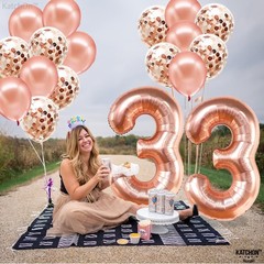 , Rose Gold 33 Balloon Numbers – 40 Inch | 33 Birthday Decorations for Women …