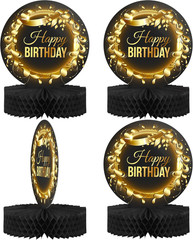 Happy Birthday Table Decoration Centerpieces – (4 Pack, Black & Rose Gold), Doub