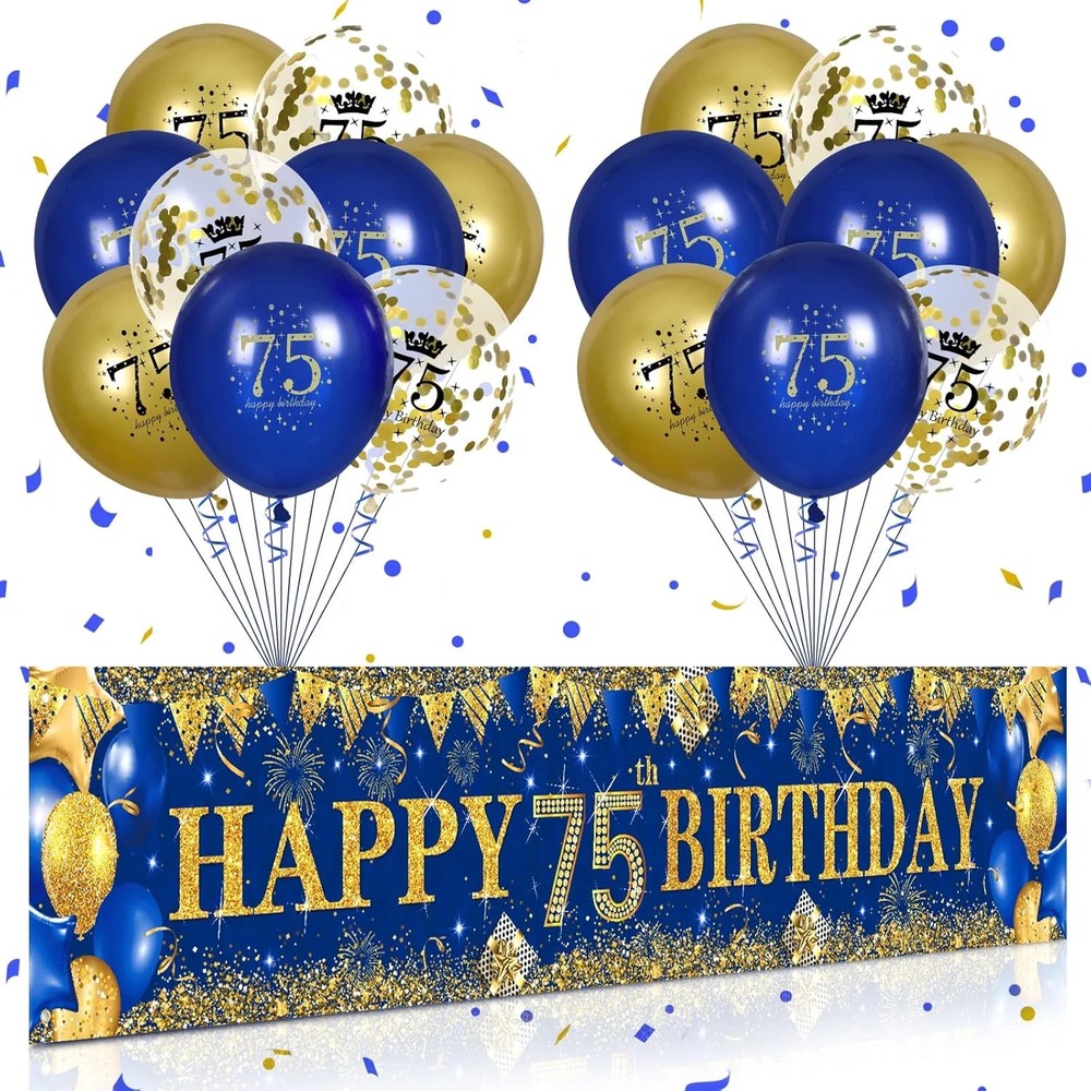75th Birthday Decorations for Men Women Blue and Gold – Navy Blue Gold Party …