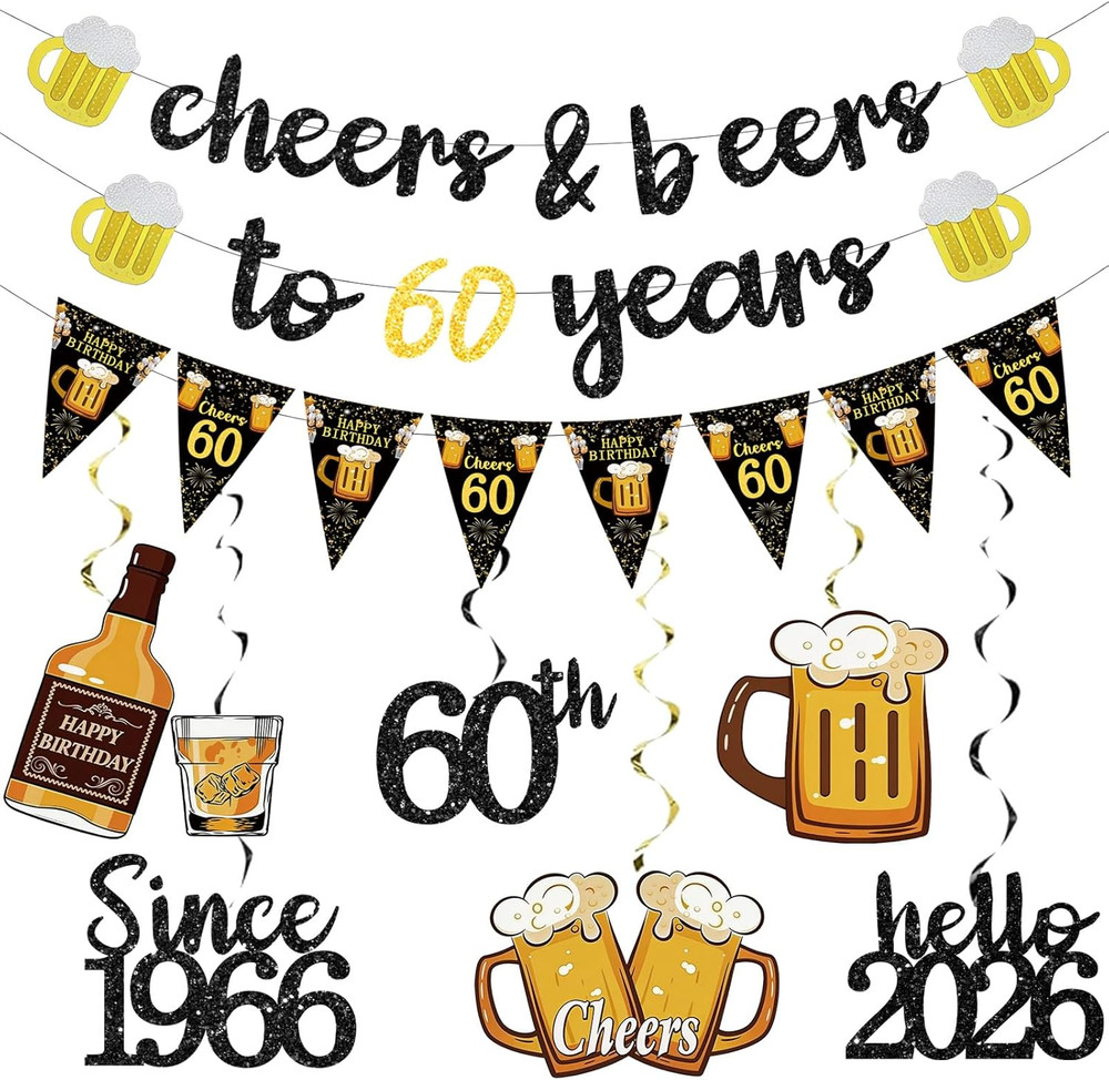 Black Gold 60Th Birthday Decorations for Him Men, Happy 60Th Birthday Supplies C