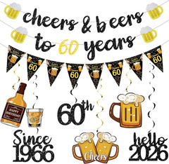 Black Gold 60Th Birthday Decorations for Him Men, Happy 60Th Birthday Supplies C