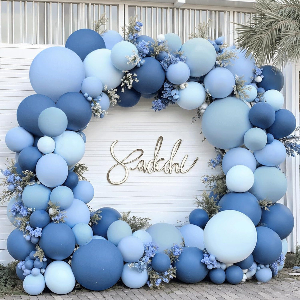 Dusty Blue Balloons Arch Kit, Double Stuffed Dark Blue Balloons Denim Light Past