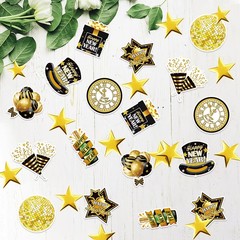 New Years Eve Party Decorations 2026 Black Gold Glitter Table Confetti 200 PCS