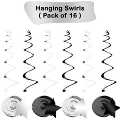 Black and Silver Star Hanging Swirls – Pack of 32 , No DIY | Silver Party Decora