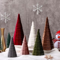 6 Pcs Neutral Velvet Christmas Cone Tree 6″ 8″ 10.5″ Velvet Cone Pedestal Chr…