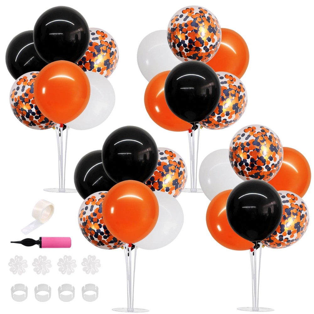 Toniful 4 Set Halloween Balloons Black Orange Confetti White Balloon Stand