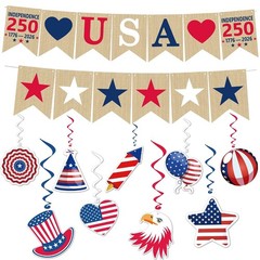 250th Anniversary USA Red Blue White Hanging Swirls Party Decorations Banner
