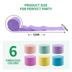 6 PCS Macaron Crepe Paper Streamers 2.2 Inch x 123 Ft Party Backdrop Decor