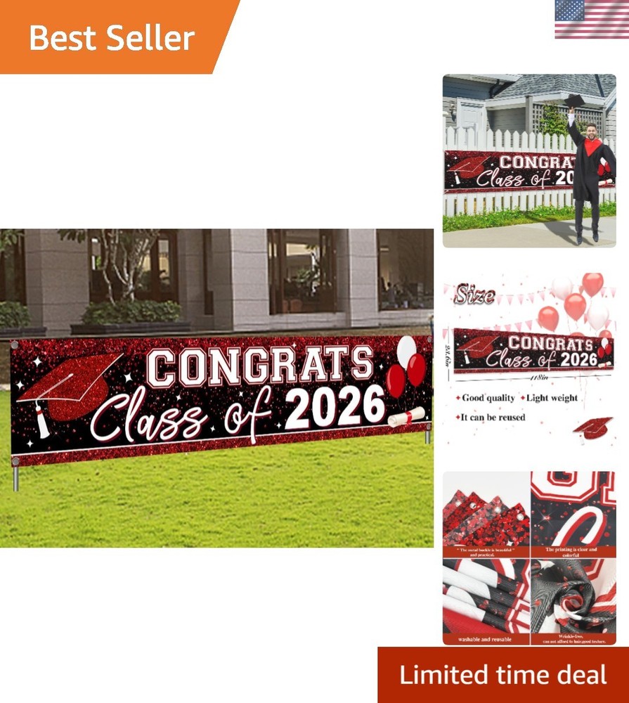 Large Congrats Class of 2026 Banner Red Backdrop Graduation 2026 Yard Sign fo…