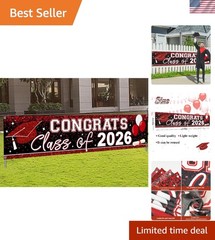 Large Congrats Class of 2026 Banner Red Backdrop Graduation 2026 Yard Sign fo…