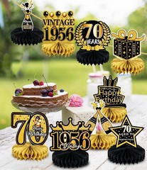9 Pcs 70th Birthday Decoration for Men Women Happy 70th Birthday Honeycomb Cente