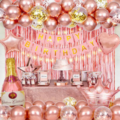 Rose Gold Birthday Decorations for Women with Happy Bithday Banner, Curtains, Bo