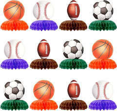 12 Pcs Sports Theme Birthday Party Decorations, Soccer Baseball Basketball Rugby