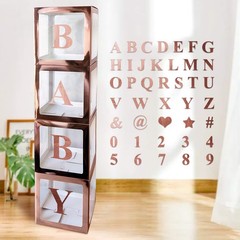 UNIIDECO 4 pcs Rose Gold Clear Boxes for Balloons with 30 Letters 10 Numbers 5 S